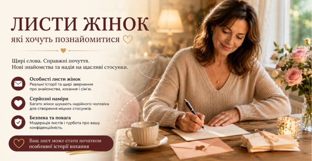 Жінка пише особистий лист для знайомства на банері про серйозні стосунки