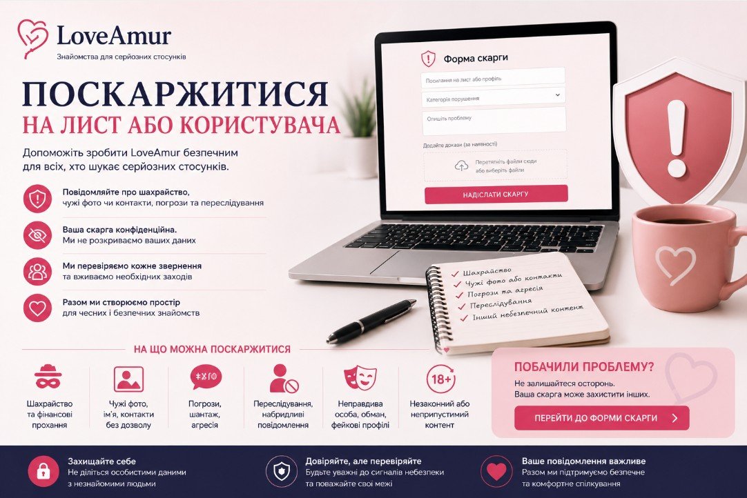 Поскаржитися на лист або користувача на LoveAmur